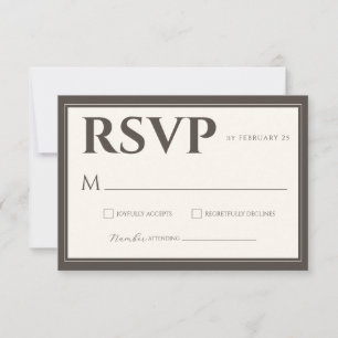 Cartão RSVP Casamento Minimalista Clássico em Script Marrom Es