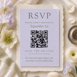 Cartão RSVP Casamento Minimalista com Código QR em Lavanda e V