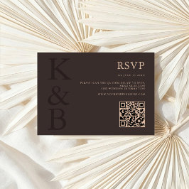 Cartão RSVP Casamento Minimalista com Monograma Marrom Moderno