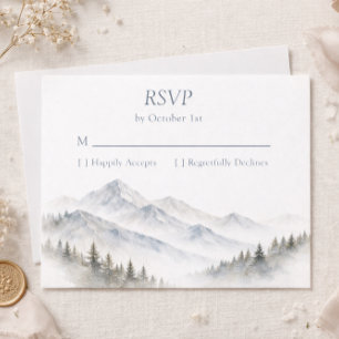 Cartão RSVP Casamento Minimalista com Montanha e Pinheiro em A