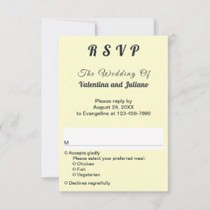 Cartão RSVP Casamento Minimalista Creme Com Texto Preto Em Pé