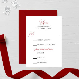 Cartão RSVP Casamento Minimalista da Cravagem Vermelha