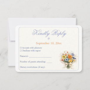 Cartão RSVP Casamento Minimalista de Flor Silvestre Neutra e S