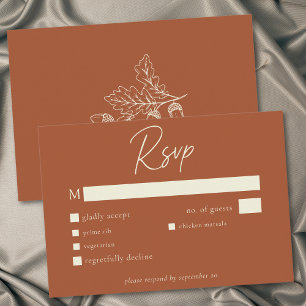 Cartão RSVP Casamento Minimalista de Outono com Folha e Bolota