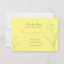 Cartão RSVP Casamento Minimalista de Tulipas em Amarelo Suave 