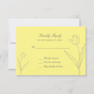 Cartão RSVP Casamento Minimalista de Tulipas em Amarelo Suave 