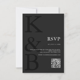 Cartão RSVP Casamento Minimalista do Monograma Preto de Matte 