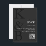 Cartão RSVP Casamento Minimalista do Monograma Preto de Matte<br><div class="desc">Crie seus próprios cartões RSVP personalizados apresentando tipografia monográfica moderna e design gráfico minimalista a preto mate.</div>
