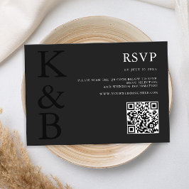 Cartão RSVP Casamento Minimalista do Monograma Preto de Matte 
