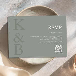 Cartão RSVP Casamento Minimalista do Monograma Verde Moderno