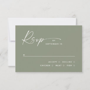 Cartão RSVP Casamento Minimalista Dusty Sage Green Escolha d