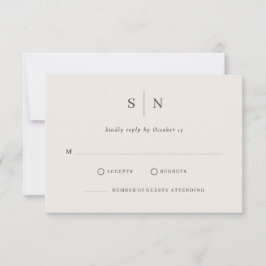 Cartão RSVP Casamento Minimalista e Chic Creme Branco e Marrom