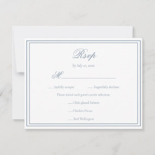 Cartão RSVP Casamento Minimalista Elegante em Azul Empolvado c