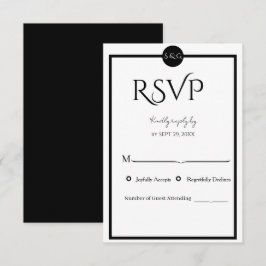 Cartão RSVP Casamento Minimalista Elegante Preto e Branco