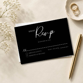 Cartão RSVP Casamento Minimalista Elegante Preto e Branco