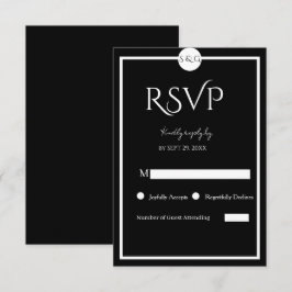 Cartão RSVP Casamento Minimalista Elegante Preto e Branco