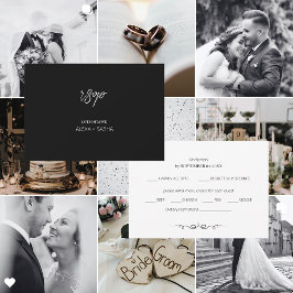 Cartão RSVP Casamento Minimalista Elegante Preto e Branco Simp