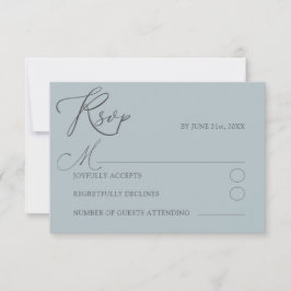 Cartão RSVP Casamento Minimalista em Azul Poeirento Tipografia