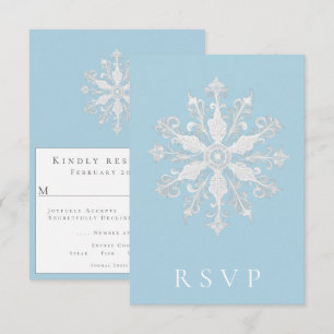 Cartão RSVP Casamento Minimalista em Floco de Neve   Azul-gelo