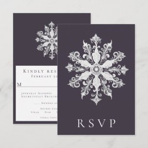 Cartão RSVP Casamento Minimalista em Floco de Neve   Roxo de a