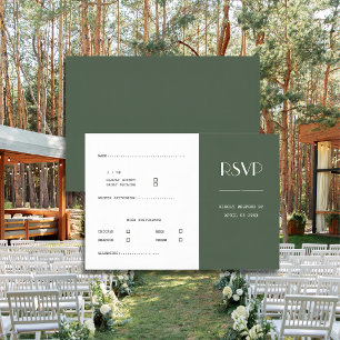 Cartão RSVP Casamento Minimalista Escandinavo Verde Musgo Escu