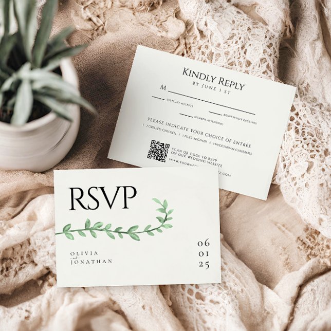 Cartão RSVP Casamento Minimalista Eucalyptus Greenery (Criador carregado)