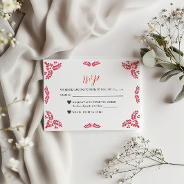 Cartão RSVP Casamento Minimalista Floral Laranja Talavera Mexi