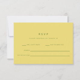Cartão RSVP Casamento Minimalista Formal Amarelo Limão e Verde