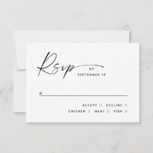Cartão RSVP Casamento Minimalista Limpo Preto e Branco Moderno