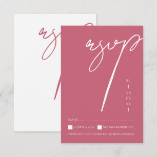 Cartão RSVP Casamento Minimalista Magenta Rosa Tipografia Scri