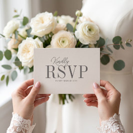 Cartão RSVP Casamento Minimalista Marfim Elegante