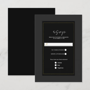 Cartão RSVP Casamento Minimalista Moderno Cinza Preto Dourado