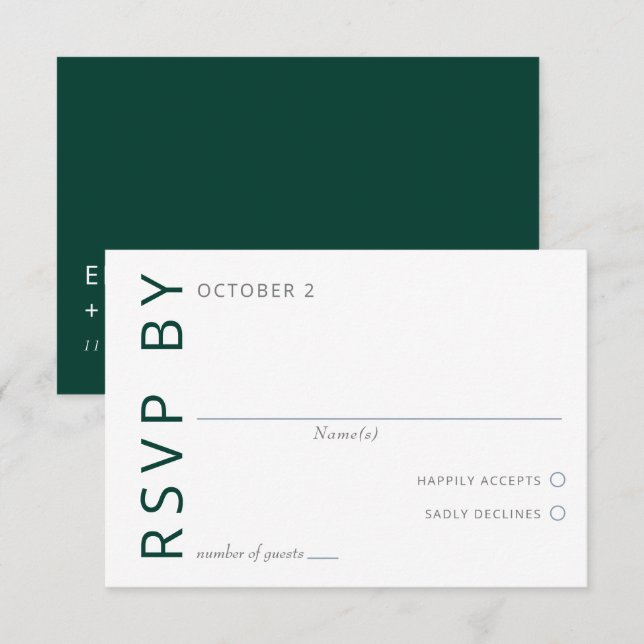 Cartão RSVP Casamento Minimalista Moderno Elegante Verde Elega (Frente/Verso)