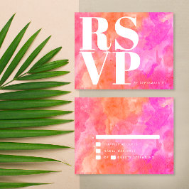 Cartão RSVP Casamento Minimalista Moderno em Rosa e Laranja In