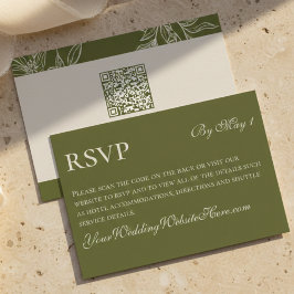 Cartão RSVP Casamento Minimalista Moderno em Verde Oliva QR