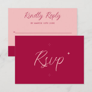Cartão RSVP Casamento Minimalista Moderno Ousado Rosa Fúcsia R