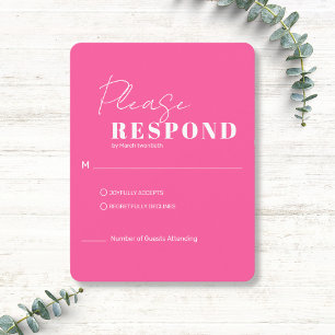 Cartão RSVP Casamento Minimalista Moderno Rosa Quente e Branco