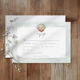 Cartão RSVP Casamento Minimalista na Praia com Aquarela de Con