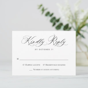 Cartão RSVP Casamento Minimalista Negro Branco Elegante