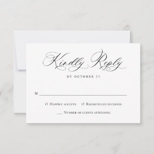 Cartão RSVP Casamento Minimalista Negro Branco Elegante