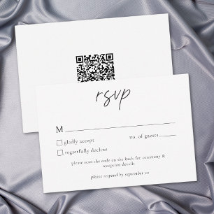 Cartão RSVP Casamento Minimalista Preto Branco QR