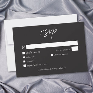 Cartão RSVP Casamento Minimalista Preto Carvão Elegante
