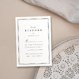 Cartão RSVP Casamento minimalista preto e branco com bordas el