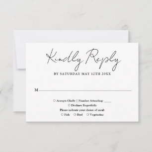 Cartão RSVP Casamento Minimalista Preto e Branco com Letra Ele