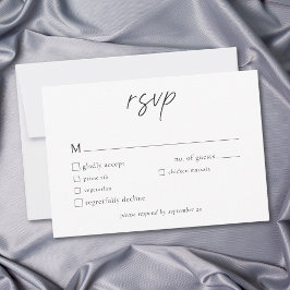 Cartão RSVP Casamento Minimalista Preto e Branco Elegante