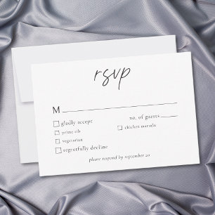 Cartão RSVP Casamento Minimalista Preto e Branco Elegante