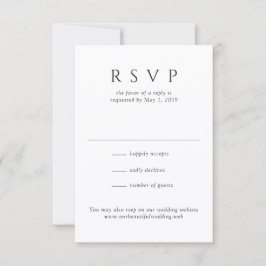 Cartão RSVP Casamento Minimalista Preto e Branco Moderno