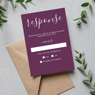 Cartão RSVP Casamento Minimalista Puro-Roxo Verdadeiro Simplic