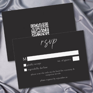 Cartão RSVP Casamento Minimalista QR Preto Carvão Elegante