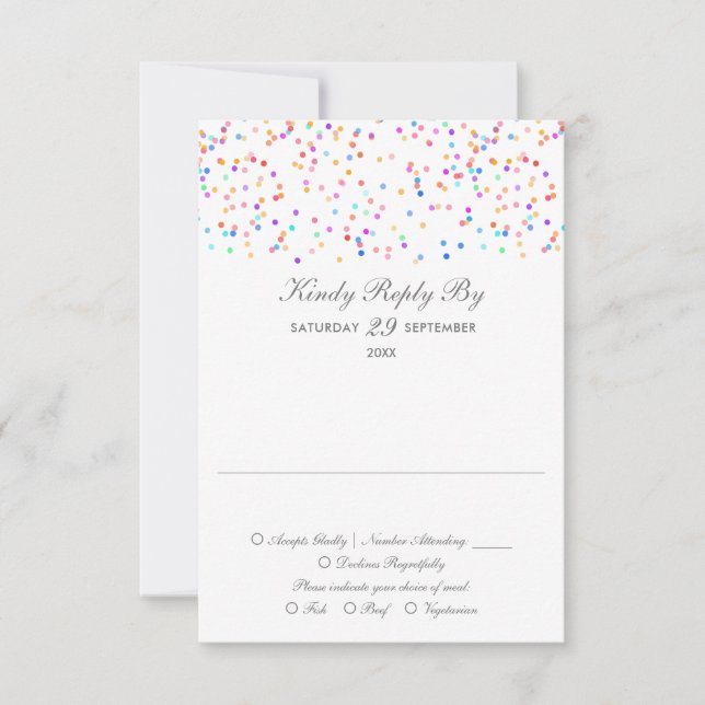 Cartão RSVP Casamento Minimalista Rainbow Confetti (Frente)